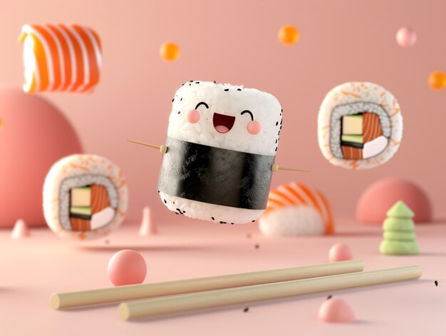 Cute 3d sushi with face