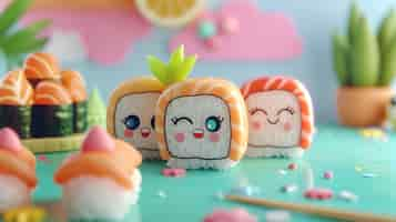 Free photo cute 3d sushi with face