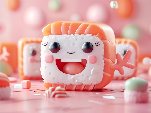 Free Photo cute 3d sushi with face