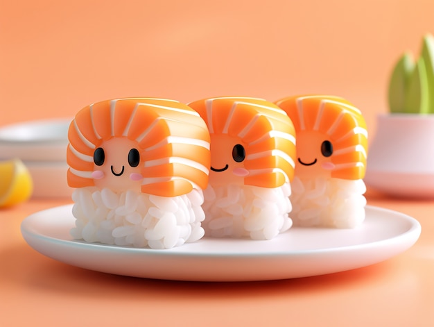 Free Photo cute 3d sushi with face