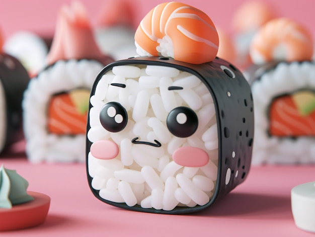 Free Photo cute 3d sushi with face