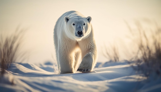 Cute arctic mammal walking on frozen ice generated by AI