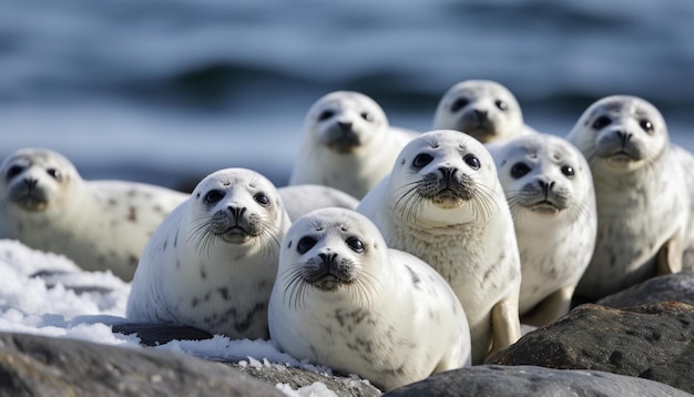 Free photo cute arctic seal pup resting on ice floe generated by ai