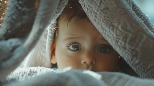 Free Photo cute baby under a blanket