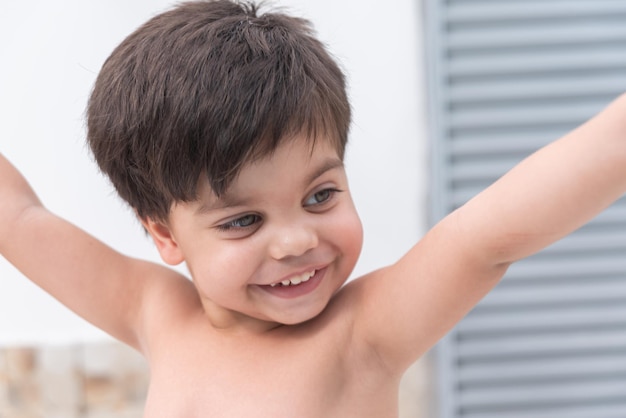 Cute baby boy having fun outdoors