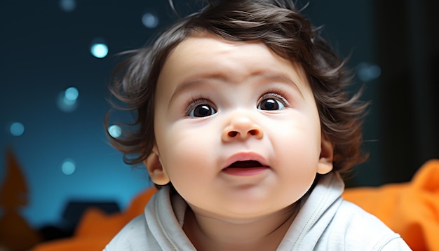 Free photo cute baby boy smiling looking at camera generated by ai