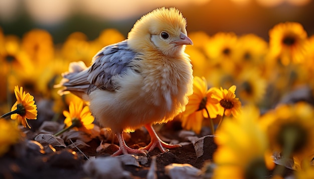 Free photo cute baby chicken small and fluffy outdoors in nature generated by artificial intelligence