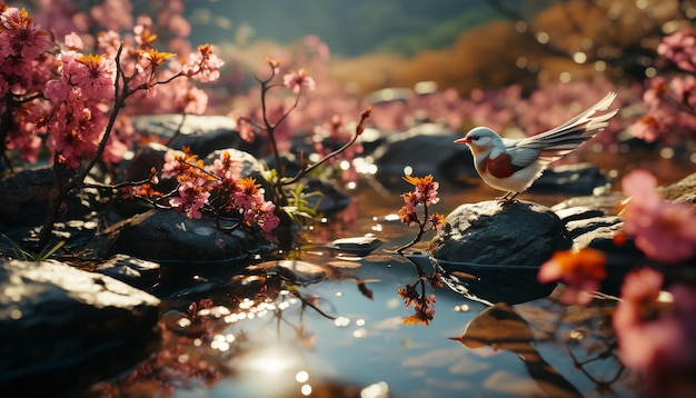 Free Photo a cute bird perching on a branch in a tranquil forest generated by artificial intelligence