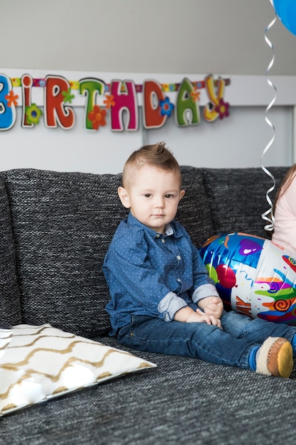 Cute boy on birthday party