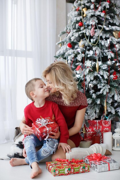 cute boy with mother at home