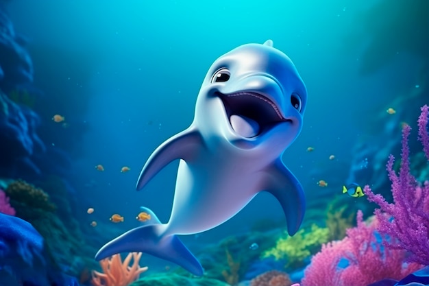 Free photo cute cartoon dolphin smiling