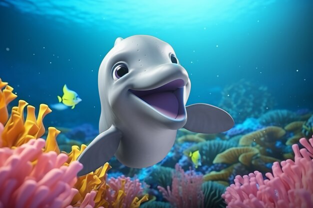 Cute cartoon dolphin smiling