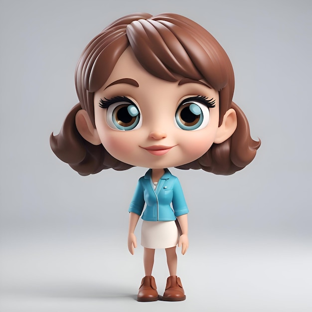 Free photo cute cartoon girl with brown hair and blue eyes 3d rendering