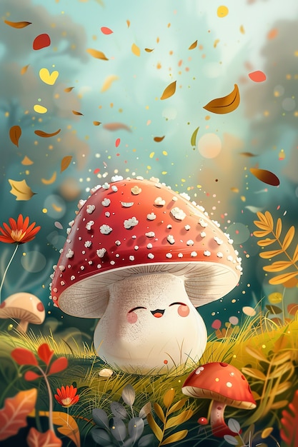 Free photo cute cartoon mushroom illustration