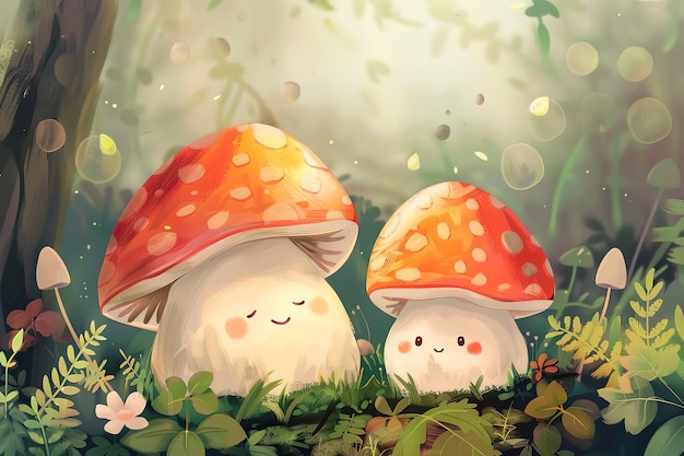 Free Photo cute cartoon mushroom illustration