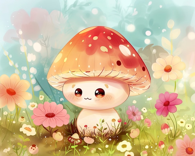 Free Photo cute cartoon mushroom illustration