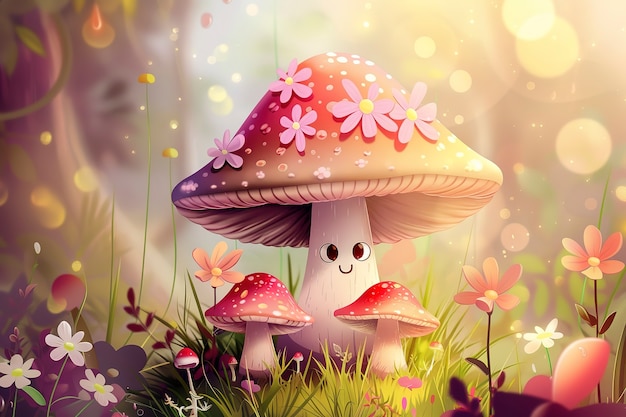 Free Photo cute cartoon mushroom illustration