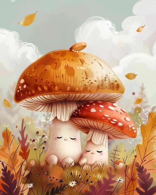 Free Photo cute cartoon mushroom illustration