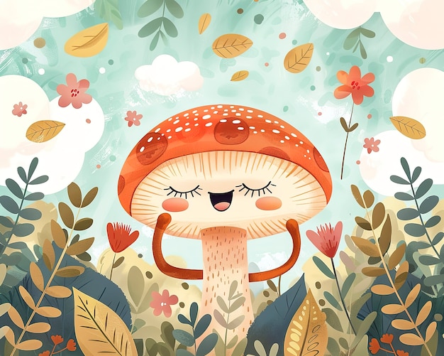 Free photo cute cartoon mushroom illustration