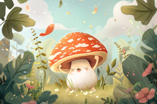 Free Photo cute cartoon mushroom illustration