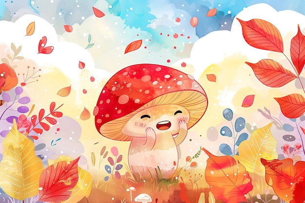 Free photo cute cartoon mushroom illustration