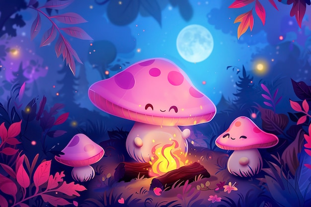 Free Photo cute cartoon mushroom illustration