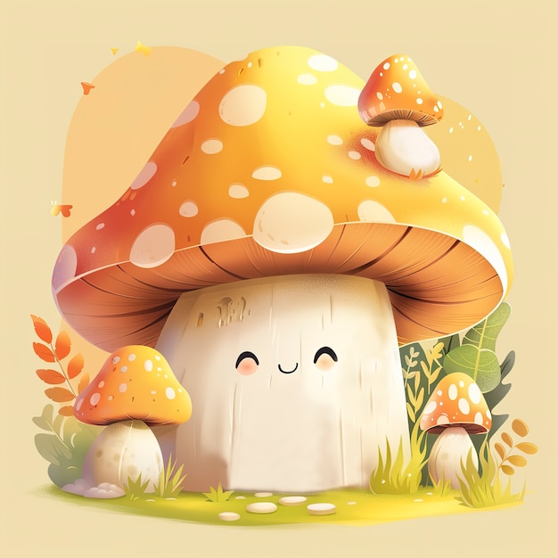 Free photo cute cartoon mushroom illustration