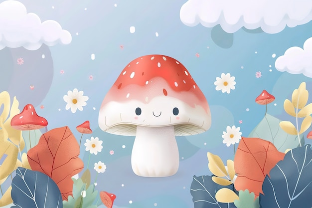 Free photo cute cartoon mushroom illustration