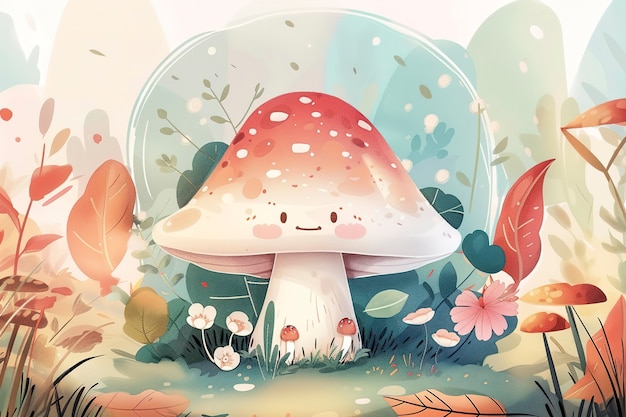 Free Photo cute cartoon mushroom illustration