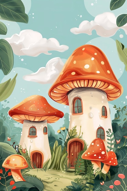 Free photo cute cartoon mushroom illustration