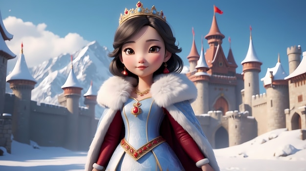 Cute cartoon princess wearing beautiful dress