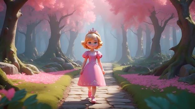 Free Photo cute cartoon princess wearing beautiful dress