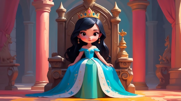 Free photo cute cartoon princess wearing beautiful dress