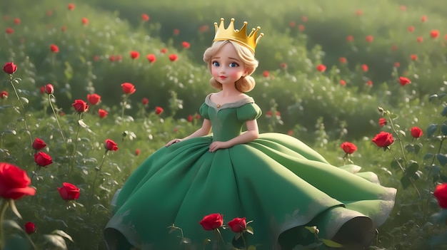 Free photo cute cartoon princess wearing beautiful dress