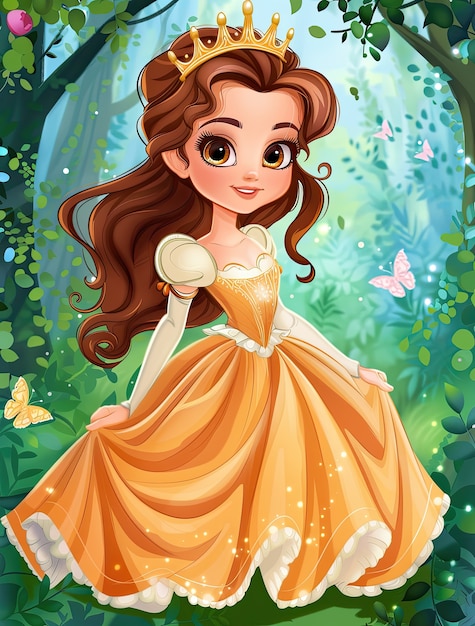 Free photo cute cartoon princess with beautiful nature