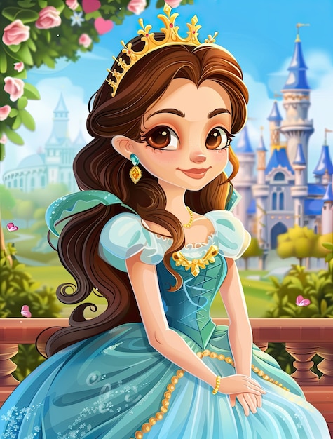 Free photo cute cartoon princess with beautiful nature