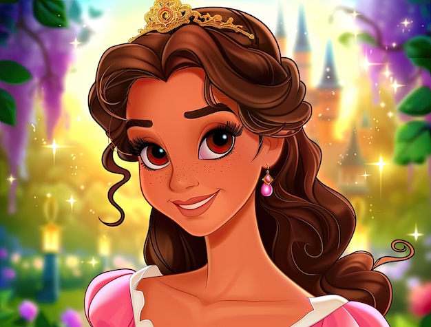 Free Photo cute cartoon princess with beautiful nature