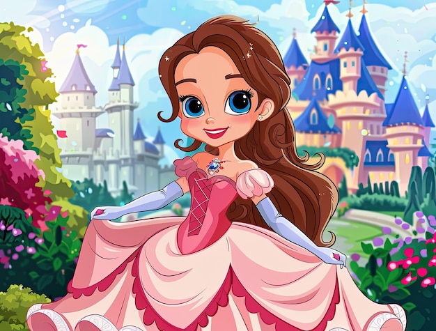 Cute cartoon princess with beautiful nature