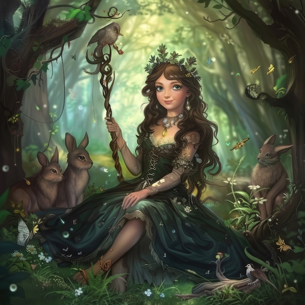 Cute cartoon princess with beautiful nature