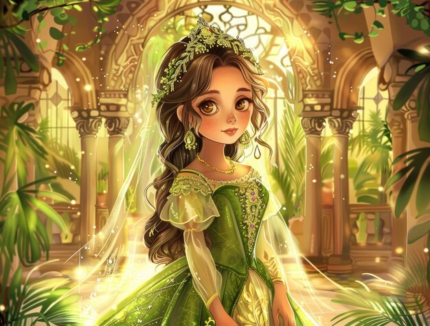 Cute cartoon princess with beautiful nature