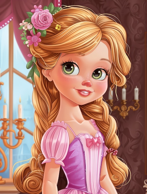 Free Photo cute cartoon princess with beautiful nature