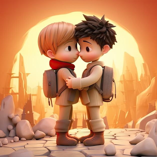 Free Photo cute cartoony characters hugging