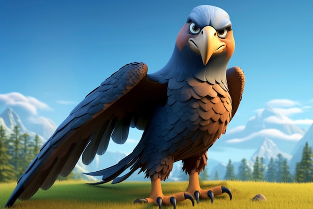 Free Photo cute cartoony  eagle  in nature