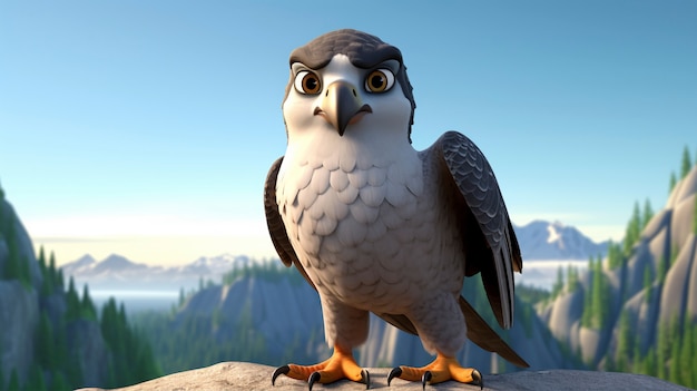 Cute cartoony  falcon   in nature