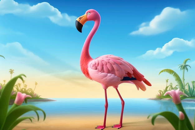 Free Photo cute cartoony  flamingo in nature