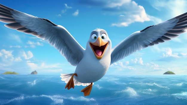 Cute cartoony  gull in nature