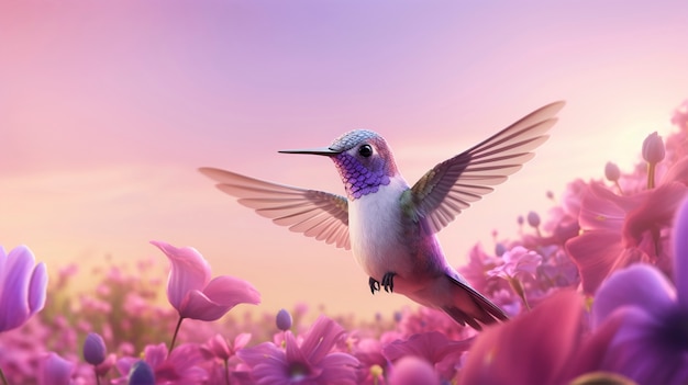 Free photo cute cartoony  humming-bird in nature