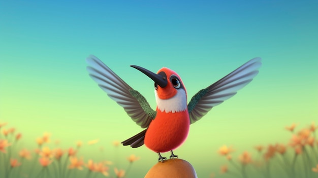 Free Photo cute cartoony  humming-bird in nature