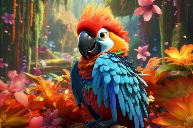 Free photo cute cartoony parrot in nature