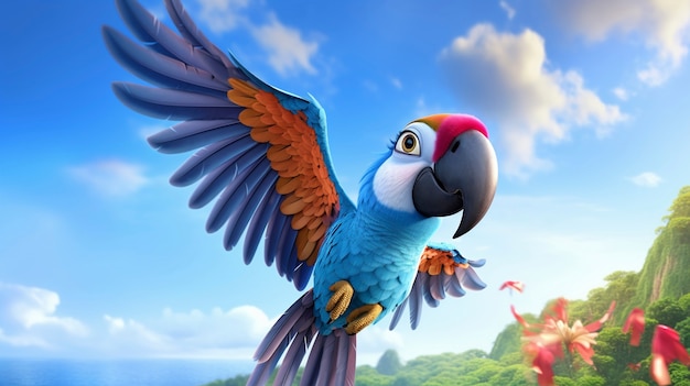 Cute cartoony parrot in nature